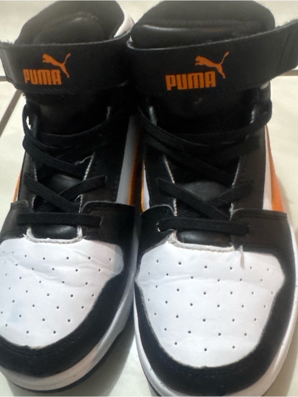 Puma Black White Orange Kids High-Top Sneakers